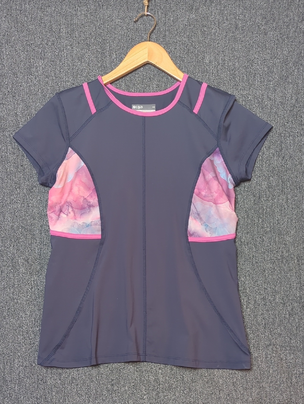 Lija Navy Blue Pink Short Sleeve Swim Top Rash Guard Medium